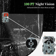 Blazevideo A106W 4K WIFI 64MP  Wildkamera mit 100ft Nachtsicht, bewegungsaktiviert, 0,1 s Auslösegeschwindigkeit, kein Leuchten, wasserdicht, für Wildbeobachtung und Sicherheit im Garten