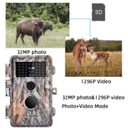2-tlg. Wildkamera 32MP 1296p mit Bewegungsmelder Nachtsicht Maximale Entfernung bis 75Füße, 0,3s Trigger Geschwindigkeit , IP66 Wasserdichter| A252