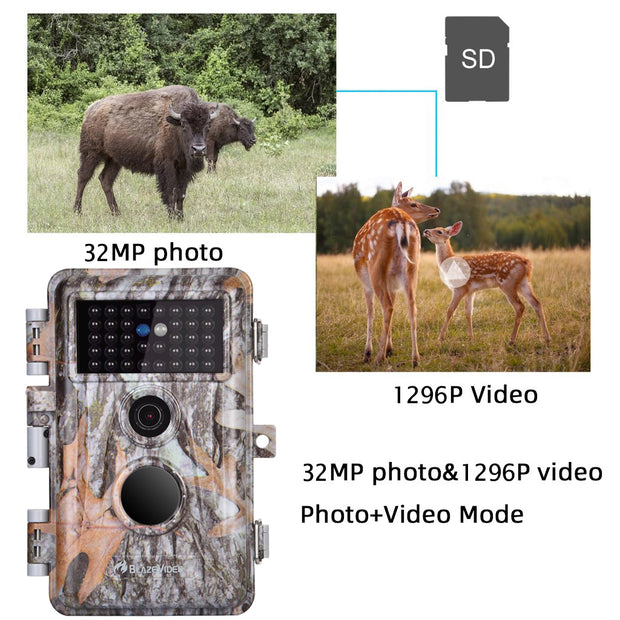 2-tlg. Wildkamera 32MP 1296p mit Bewegungsmelder Nachtsicht Maximale Entfernung bis 75Füße, 0,3s Trigger Geschwindigkeit , IP66 Wasserdichter| A252