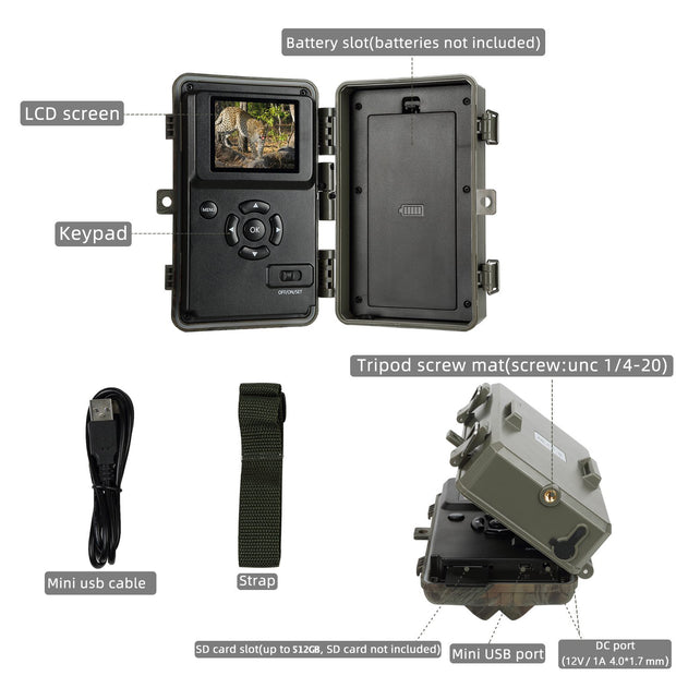 Bundle Wildkamera Wildtierkamera Jagdkamera A323 64MP 2304*1296p + Solarpanel-Kits 3W 8000mAh 12V/9V/6V Ausgangsspannung