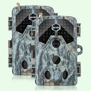 2-tlg. Blazevideo A106W 4K WIFI 64MP Wildkamera 30 m Nachtsicht Bewegungsaktiviert 0,1 s Auslösegeschwindigkeit Kein Leuchten Wasserdicht für Wildbeobachtung und Sicherheit im Garten