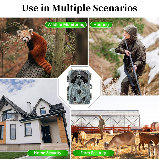 Blazevideo A106W 4K WIFI 64MP  Wildkamera mit 100ft Nachtsicht, bewegungsaktiviert, 0,1 s Auslösegeschwindigkeit, kein Leuchten, wasserdicht, für Wildbeobachtung und Sicherheit im Garten