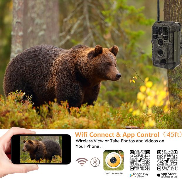 Wildkamera Wlan Fotofalle Jagdkamera Wildtierkamera 64MP 1296P 0,1s Schnelle Trigger Geschwindigkeit Nachtsicht Bewegungsmelder 120°PIR IP66 Wasserdichter | A280W Grün