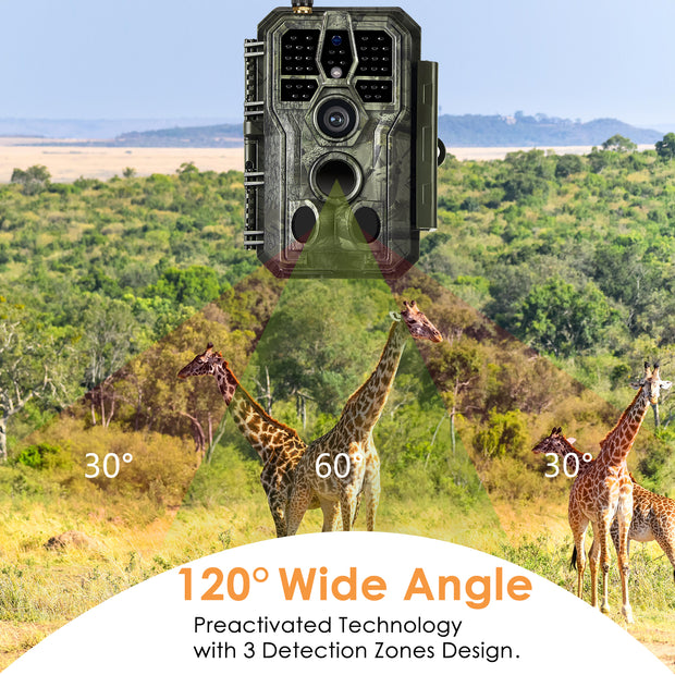 Wildkamera Wlan Fotofalle Jagdkamera Wildtierkamera 64MP 1296P 0,1s Schnelle Trigger Geschwindigkeit Nachtsicht Bewegungsmelder 120°PIR IP66 Wasserdichter | A280W Grün