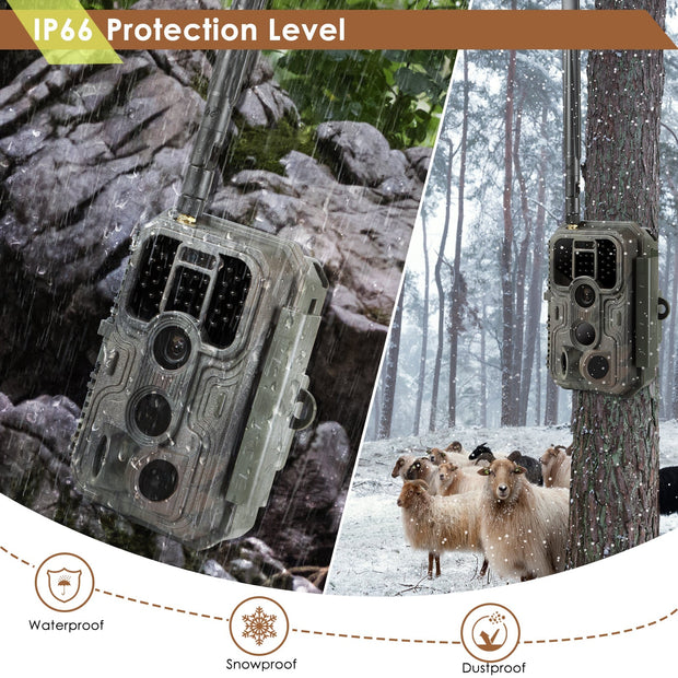 4G LTE Wildkamera Fotofalle Wildtierkamera 120° Bewegungserkennung 32MP 1296P Nachtsicht IP66 wasserdicht und 32GB SD Karte 390GA Red