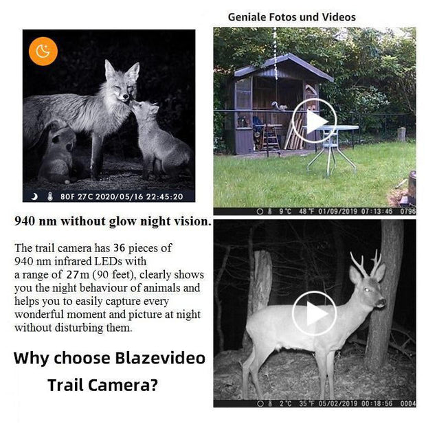 Wildtierkamera Jagd 32MP 2304*1296p mit Bewegungsmelder Nachtsicht Max. Entfernung bis 90 Füße, 0,1s Schnelle Trigger Geschwindigkeit，IP66 Wasserdichter| A262