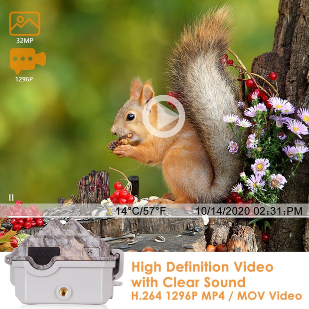 2-tlg. Wildkamera Wlan Fotofalle Jagdkamera Wildtierkamera 32MP 1296P 0,1s Schnelle Trigger Geschwindigkeit Nachtsicht Bewegungsmelder 120°PIR IP66 Wasserdichter | A280W Grau