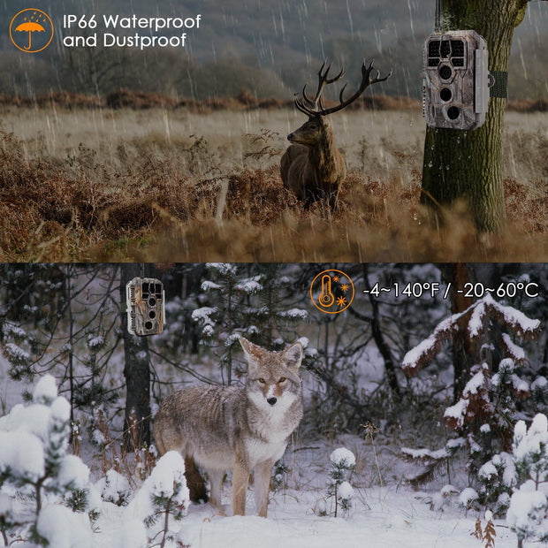Bundle Wildkamera Wildtierkamera Jagdkamera Wlan 32MP 1296P 0,1s Auslöserzeit Bewegungsmelder 120°PIR und Solarpanel-Kits 8000mAh 12V/9V/6V | A280W Braun