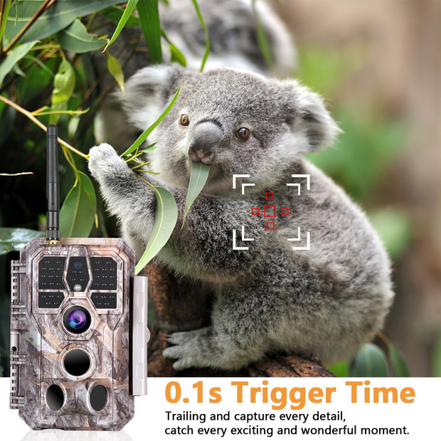 Bundle Wildkamera Wildtierkamera Jagdkamera Wlan 32MP 1296P 0,1s Auslöserzeit Bewegungsmelder 120°PIR und Solarpanel-Kits 8000mAh 12V/9V/6V | A280W Braun