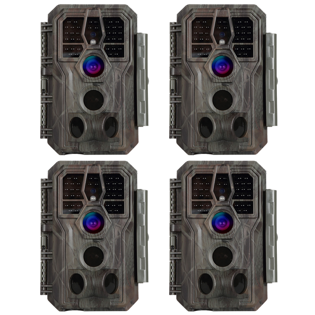 4-tlg. Wildkamera 48MP 1296p mit Audio und Bewegungsmelder Nachtsicht Max. Entfernung bis 100 Füße, 0,1s Trigger Geschwindigkeit , IP66 Wasserdichter | A280