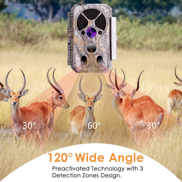 2-tlg. Wildkamera Wlan Fotofalle Jagdkamera Wildtierkamera 32MP 1296P 0,1s Schnelle Trigger Geschwindigkeit Nachtsicht Bewegungsmelder 110°PIR IP66 Wasserdichter | A350W Grau