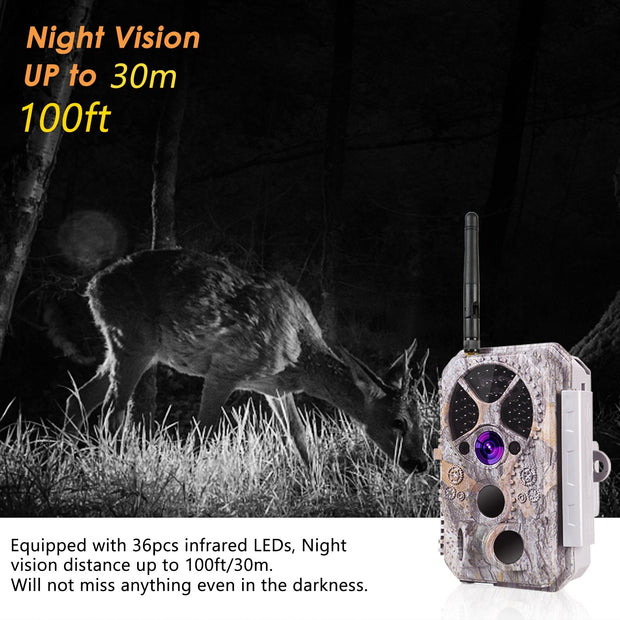 2-tlg. Wildkamera Wlan Fotofalle Jagdkamera Wildtierkamera 32MP 1296P 0,1s Schnelle Trigger Geschwindigkeit Nachtsicht Bewegungsmelder 110°PIR IP66 Wasserdichter | A350W Grau