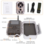 2-tlg. Wildkamera Wlan Fotofalle Jagdkamera Wildtierkamera 32MP 1296P 0,1s Schnelle Trigger Geschwindigkeit Nachtsicht Bewegungsmelder 110°PIR IP66 Wasserdichter | A350W Grau