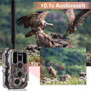 Bundle 4G LTE Wildkamera Wildtierkamera Jagdkamera 32MP mit SIM-Karte und 32GB Speicherkarte und Solarpanel-Kits A390G