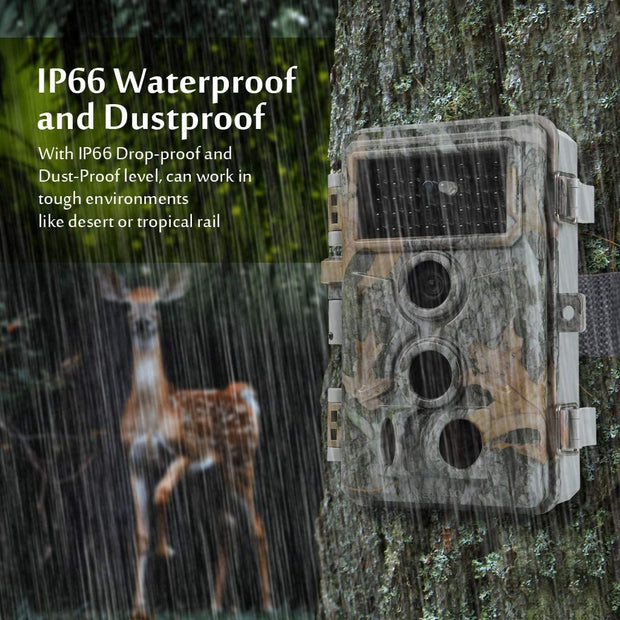 2-tlg. Wildkamera 32MP 2306*1296p mit Bewegungsmelder Nachtsicht Max. Entfernung bis 90 Füße, 0,1s Trigger Geschwindigkeit，IP66 Wasserdichter| A262