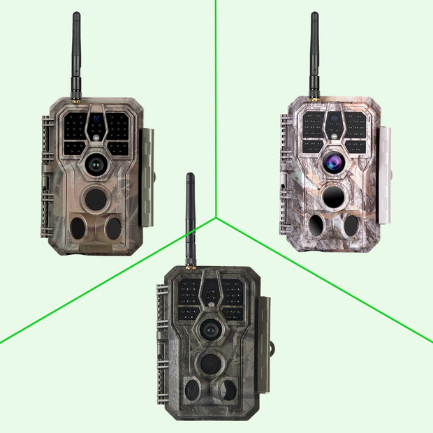 Wildkamera Wlan Fotofalle Jagdkamera Wildtierkamera 64MP 1296P 0,1s Schnelle Trigger Geschwindigkeit Nachtsicht Bewegungsmelder 120°PIR IP66 Wasserdichter | A280W Grün