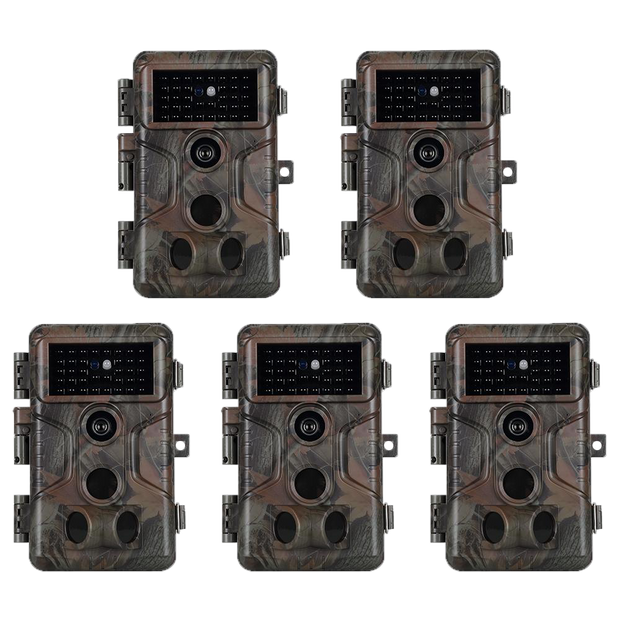 5tlg. Wildkamera 64MP 1296p Video mit Audio und Bewegungsmelder Nachtsicht max. Entfernung bis 100Füße, 0,1s Trigger Geschwindigkeit, Wasserdicht IP66 | A323