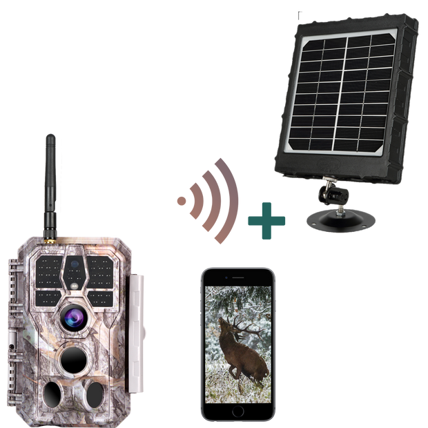 Bundle Wildkamera Wildtierkamera Jagdkamera Wlan 32MP 1296P 0,1s Auslöserzeit Bewegungsmelder 120°PIR und Solarpanel-Kits 8000mAh 12V/9V/6V | A280W Grau