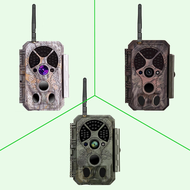 Wildkamera Wlan Fotofalle Jagdkamera Wildtierkamera 48MP 1296P 0,1s Schnelle Trigger Geschwindigkeit Nachtsicht Bewegungsmelder 120°PIR IP66 Wasserdichter | A350W Grün
