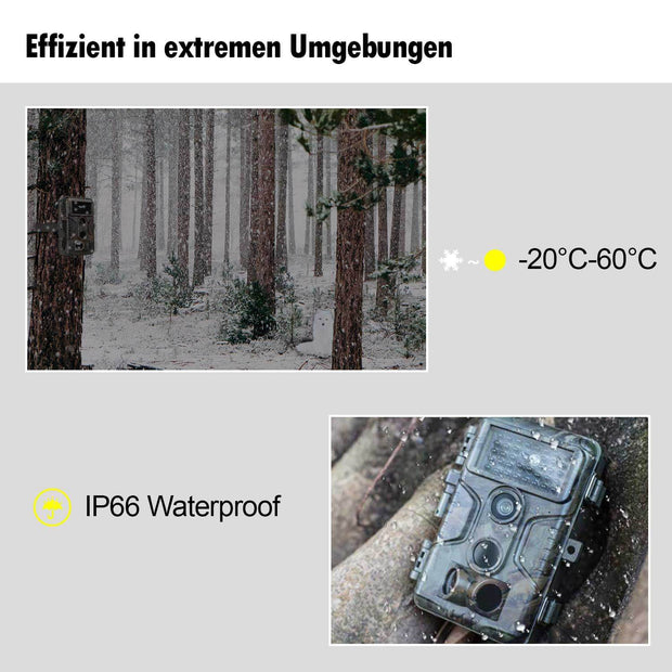 2-tlg. Wildkamera 48MP 1296p mit Audio und Bewegungsmelder Nachtsicht Max. Entfernung bis 100 Füße, 0,1s Trigger Geschwindigkeit , IP66 Wasserdichter | A280