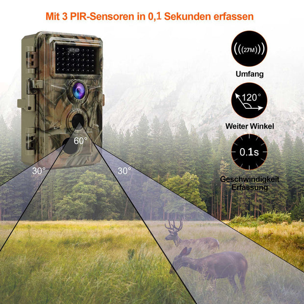 Bundle Wildkamera Wildtierkamera Jagdkamera 32MP 2304*1296p + Solarpanel-Kits 3W 8000mAh 12V/9V/6V Maximale Entfernung bis 90 Füße, 0,5s Auslöserzeit | A262