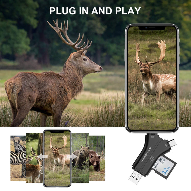 Kartenleser USB Reader & Adapter für Wildkamera USB, USB-C, Micro-USB, SD-Karte und Light*