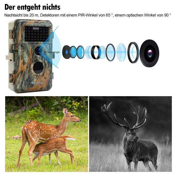 5-tlg. Wildkamera 24MP 1296p mit Bewegungsmelder Nachtsicht Maximale Entfernung bis 75Füße, 0,3s Trigger Geschwindigkeit , IP66 Wasserdichter| A252