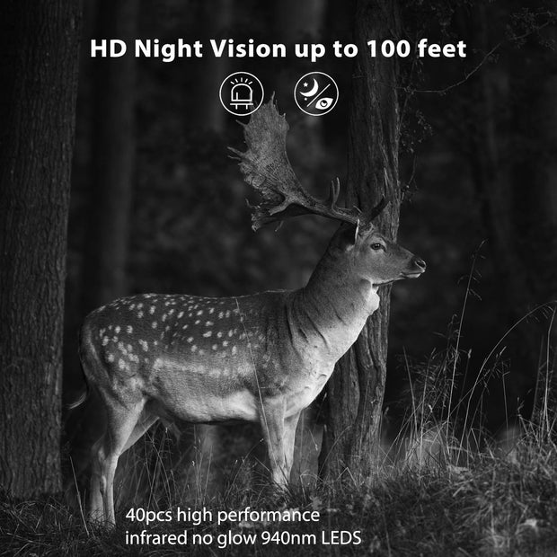 Wildkamera 32MP Foto 4K 2160P Full HD Video mit Audio und Bewegungsmelder Nachtsicht max. Entfernung bis zu 100ft, 0,1s Auslösegeschwindigkeit, Wasserdicht IP66 | T326 Grau