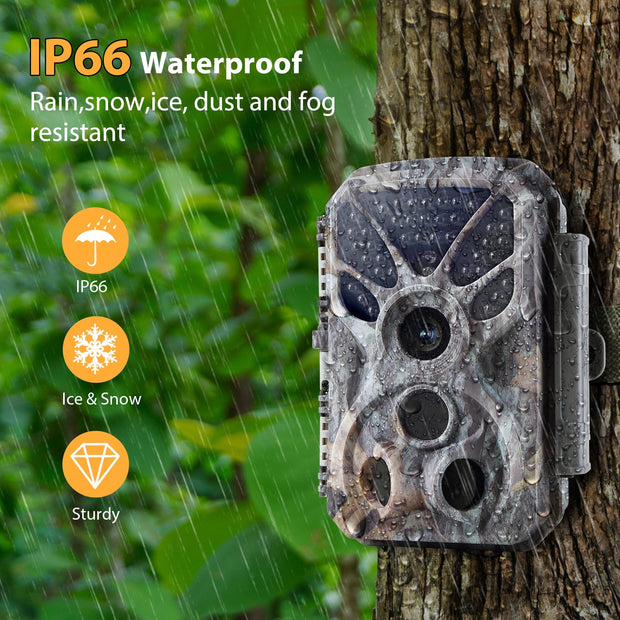 2-tlg. Wildkamera 32MP Foto 4K 2160P Full HD Video mit Audio und Bewegungsmelder Nachtsicht max. Entfernung bis zu 100ft, 0,1s Auslösegeschwindigkeit, Wasserdicht IP66 | T326 Grau