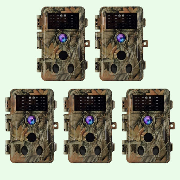 5-tlg. Wildkamera 32MP 2306*1296p mit Bewegungsmelder Nachtsicht Max. Entfernung bis 90 Füße, 0,1s Trigger Geschwindigkeit，IP66 Wasserdichter| A262