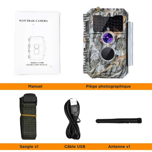 Bundle Wildkamera Wildtierkamera Jagdkamera Wlan 32MP 1296P 0,1s Auslöserzeit Bewegungsmelder 110°PIR und Solarpanel-Kits 8000mAh 12V/9V/6V| W600 Rot