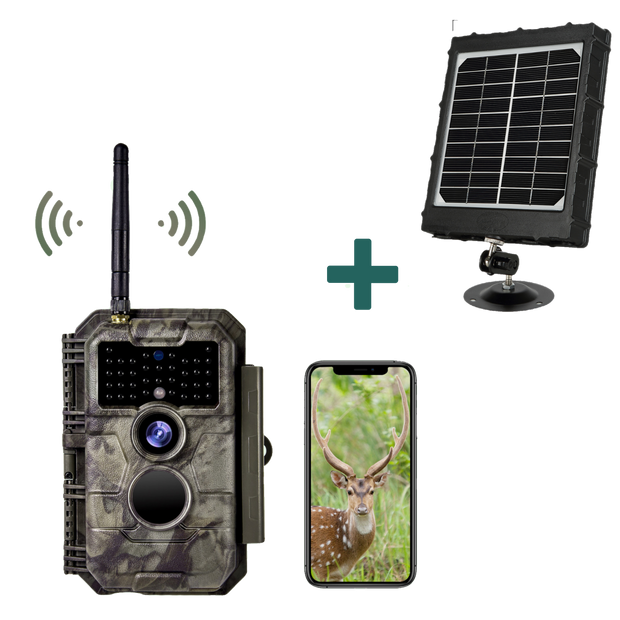 Bundle Wildkamera Wildtierkamera Jagdkamera Wlan 32MP 1296P 0,1s Auslöserzeit Bewegungsmelder 110°PIR und Solarpanel-Kits 8000mAh 12V/9V/6V| W600 Braun