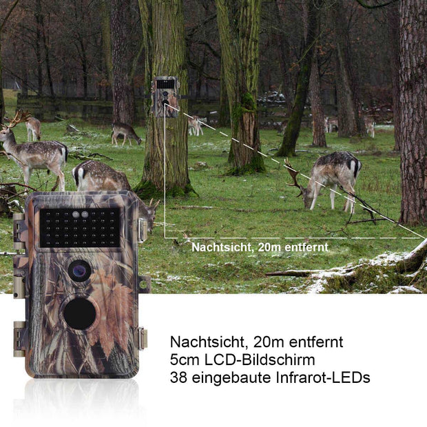 5-tlg. Wildkamera 24MP 1296p mit Bewegungsmelder Nachtsicht Maximale Entfernung bis 75Füße, 0,3s Trigger Geschwindigkeit , IP66 Wasserdichter| A252