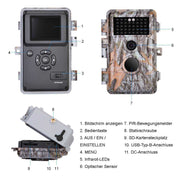 5-tlg. Fotofalle 24MP 1296p mit Bewegungsmelder Nachtsicht Max. Entfernung bis 75Füße, 0,3s Schnelle Trigger Geschwindigkeit , IP66 Wasserdichter| A252