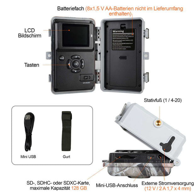 5-tlg. Wildkamera 24MP 2304*1296p mit Bewegungsmelder Nachtsicht Max. Entfernung bis 75Füße, 0,3s Trigger Geschwindigkeit , IP66 Wasserdichter| A252